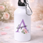 Botella personalizada con inicial y flores