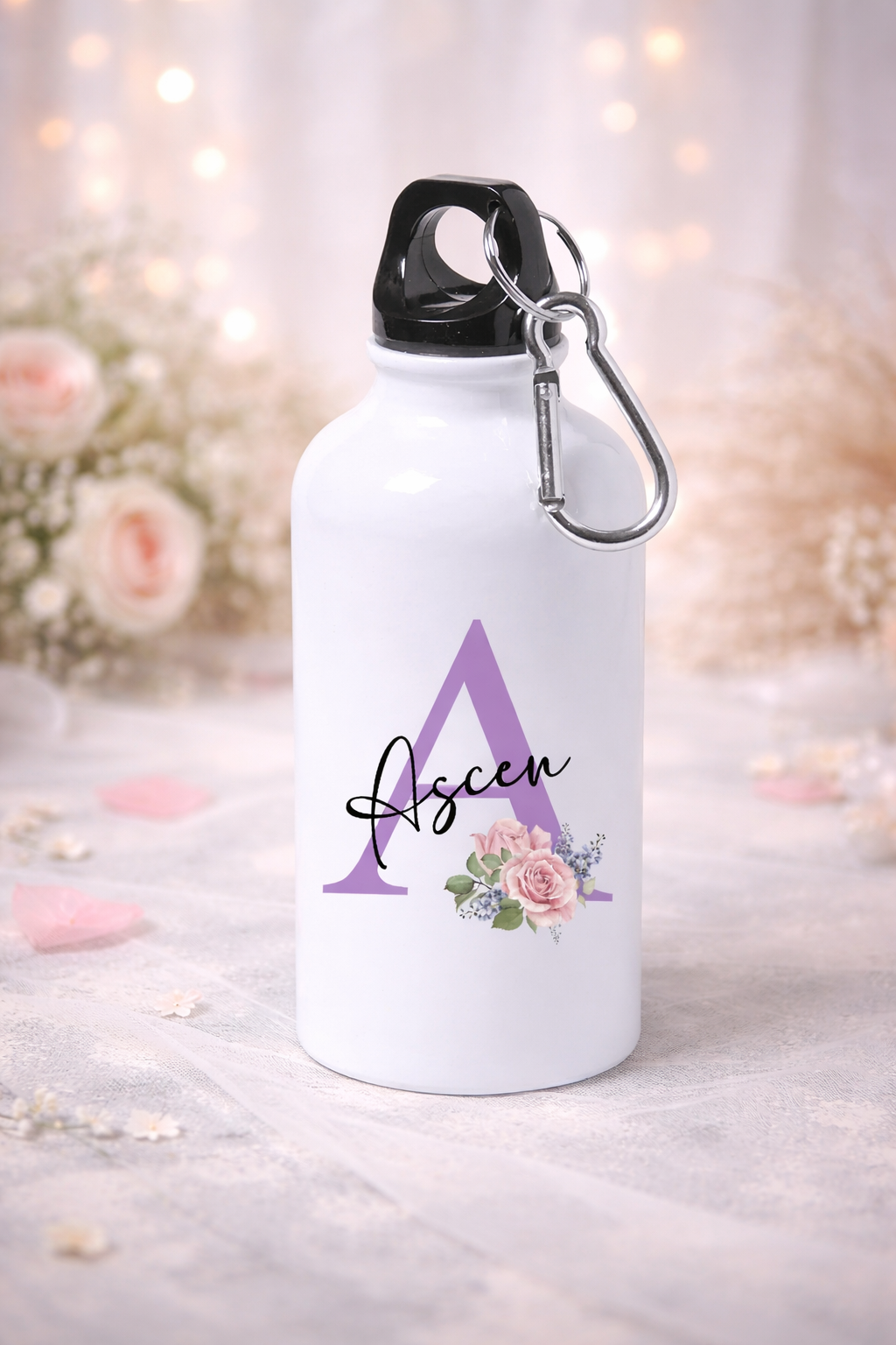 Botella personalizada con inicial y flores Botella personalizada con inicial y flores - Imagen 1