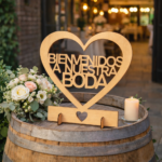 Cartel Madera Bienvenidos Boda 22x22 cm