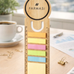 Regla Marcapáginas de Bambú con Notas Adhesivas, personalizada con logo