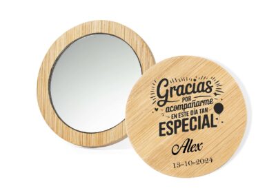 🌿 Espejo de Bambú Personalizado para Bodas, Bautizos y Comuniones 🌿 Un detalle único para tu evento especial Haz que tu evento sea aún más memorable con nuestro espejo de bambú personalizado.