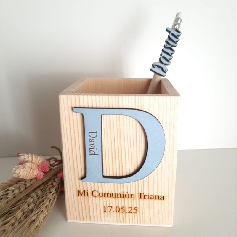 Lápices Personalizados + Portalápices de Madera texto Grabado