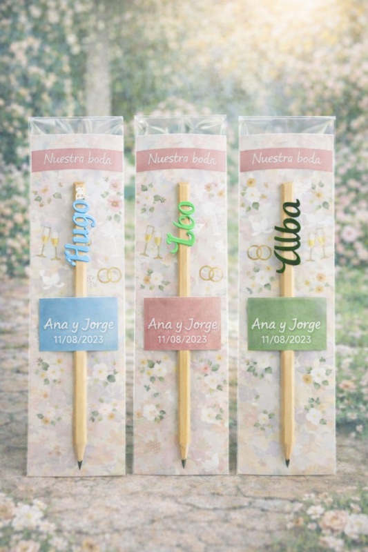 Lápiz Personalizado con Nombre en Metacrilato para Boda